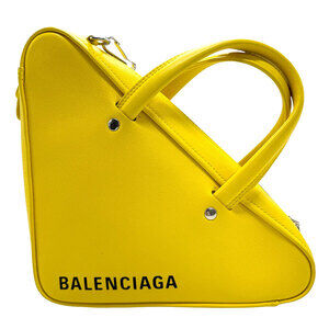 Balenciaga Triangle Duffle Crossbody Bag Yellow Silver Leather